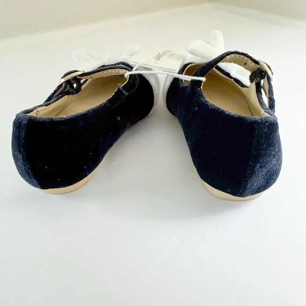 Janie and Jack Velvet Bow Ballet Flats- Size 4 Toddler Girl. Black/White Holiday